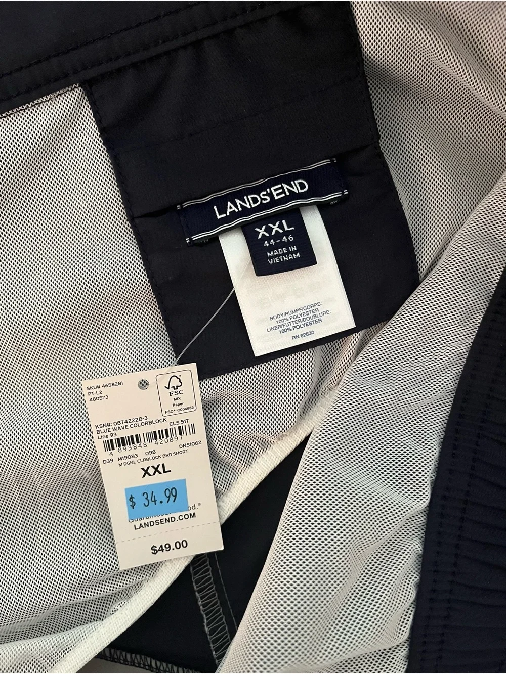 Land’s End Men's Blue Wave Colorblock Swim Trunks XXL NWT